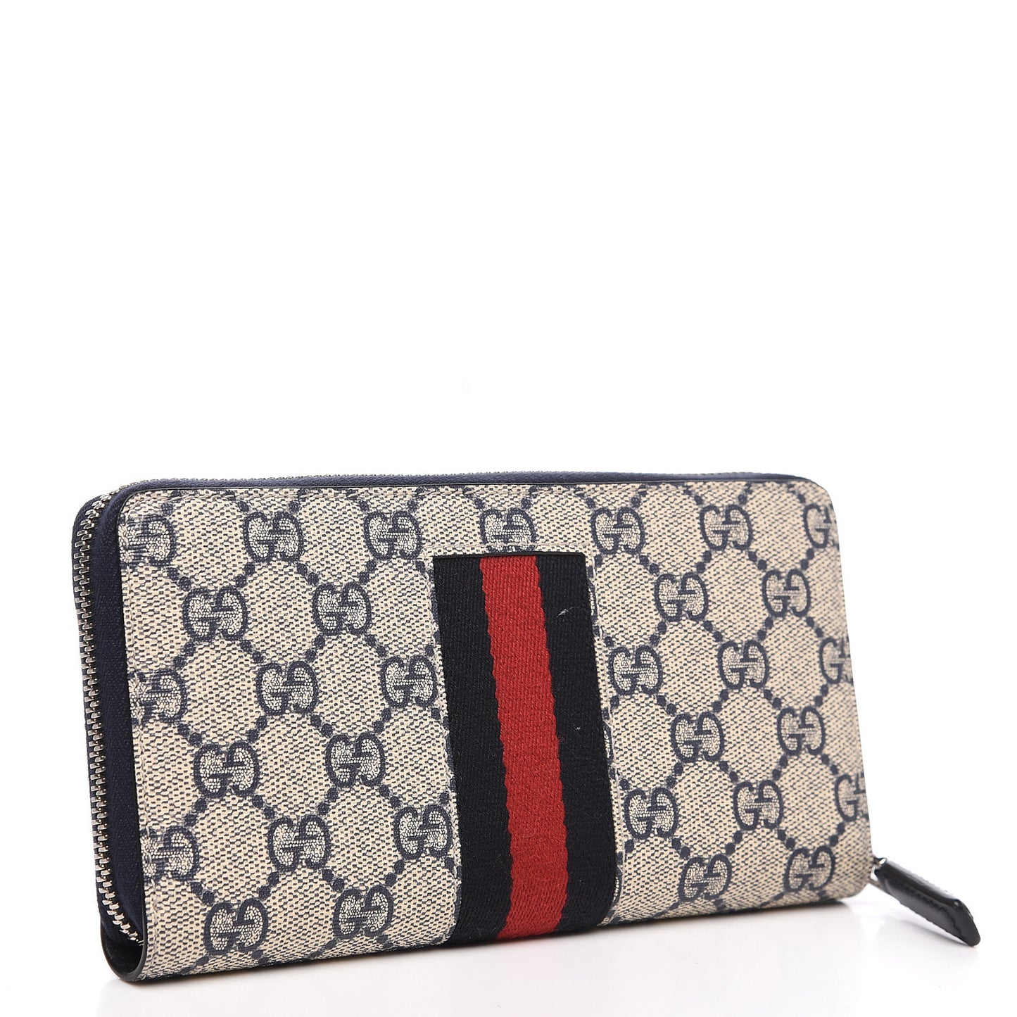 GG Supreme Monogram Web Zip Around Wallet Beige Blue
