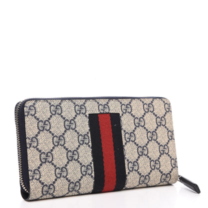 Gucci GG Supreme Monogram Web Zip Around Wallet Beige Blue 2 of 7
