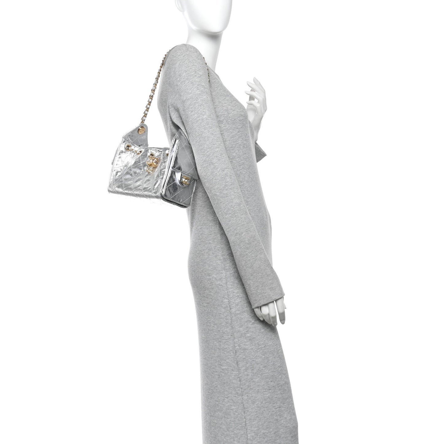 Metallic Aged Calfskin Quilted Mini Chanel 25 Handbag Silver
