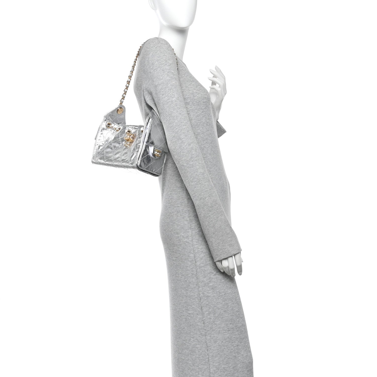 Chanel Metallic Aged Calfskin Quilted Mini Chanel 25 Handbag Silver 2 of 11