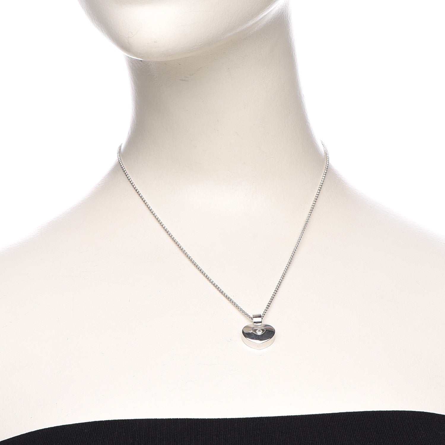 Chopard 18K White Gold Happy Diamonds Icons Puff Heart Pendant Necklace 2 of 7