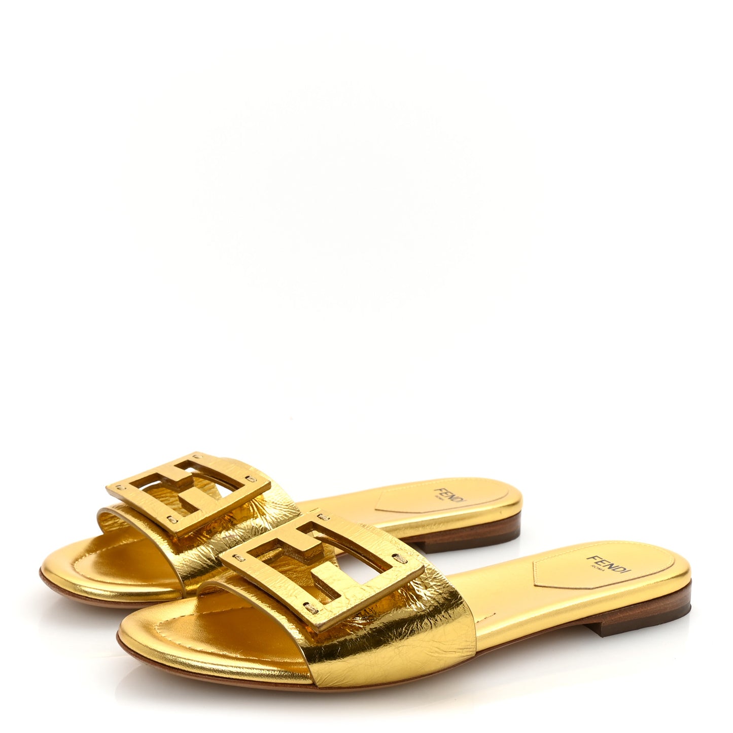 Nappa Laminata Cuoio Baguette Flat Slide Sandals 36 Gold