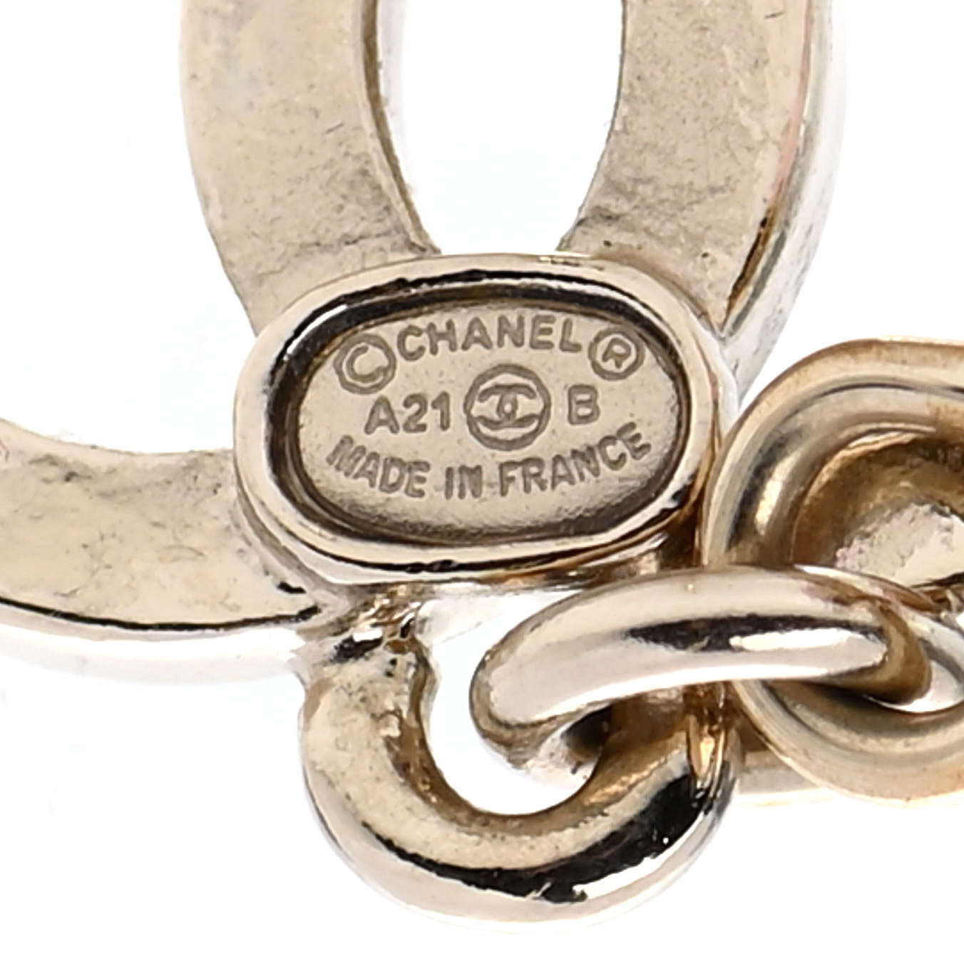 Chanel Metal Pearl Crystal Bead CC Heart Drop Earrings Pink Gold 4 of 4