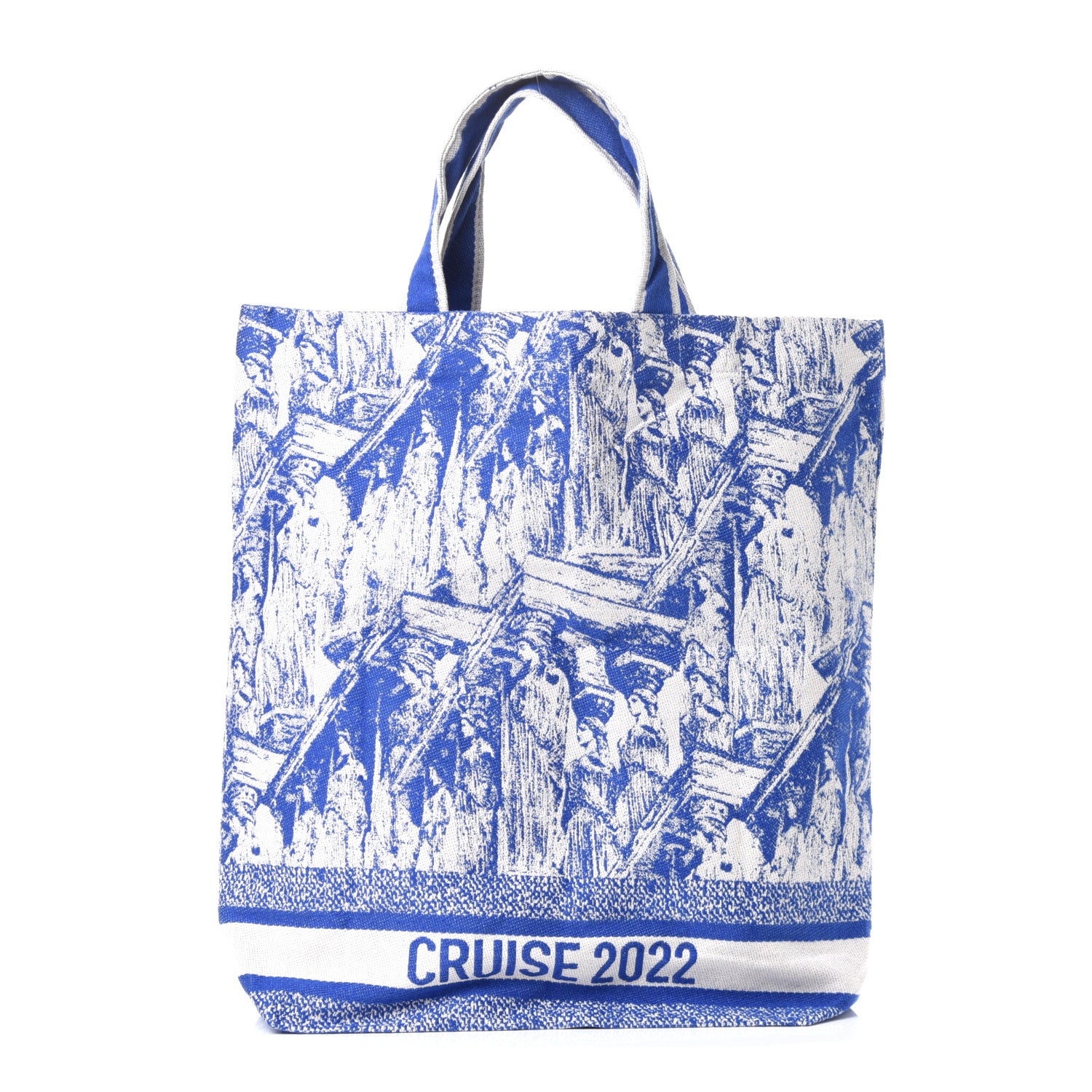 Christian Dior Canvas Print Cruise Tote Ivory Blue 1 of 17