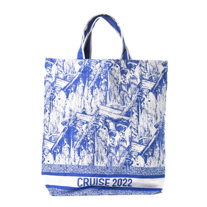Christian Dior Canvas Print Cruise Tote Ivory Blue 1 of 17