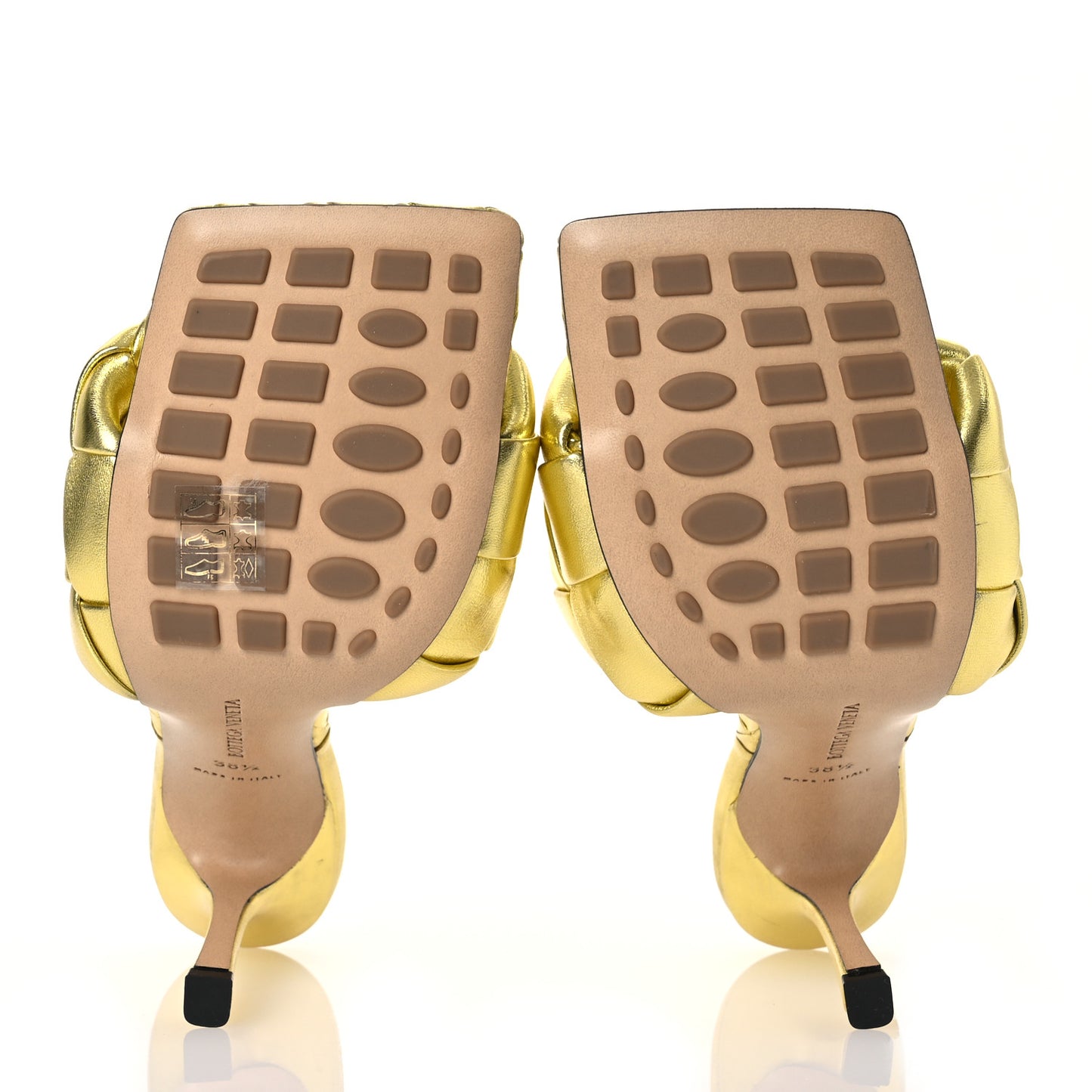 Metallic Nappa Maxi Reflection Weave Lido 90mm Mule Sandals 38.5 Gold