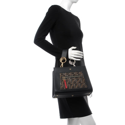 Fendi Vitello Century F is Fendi FF 1974 Embossed Small Runaway Satchel Black Maya 3 of 9