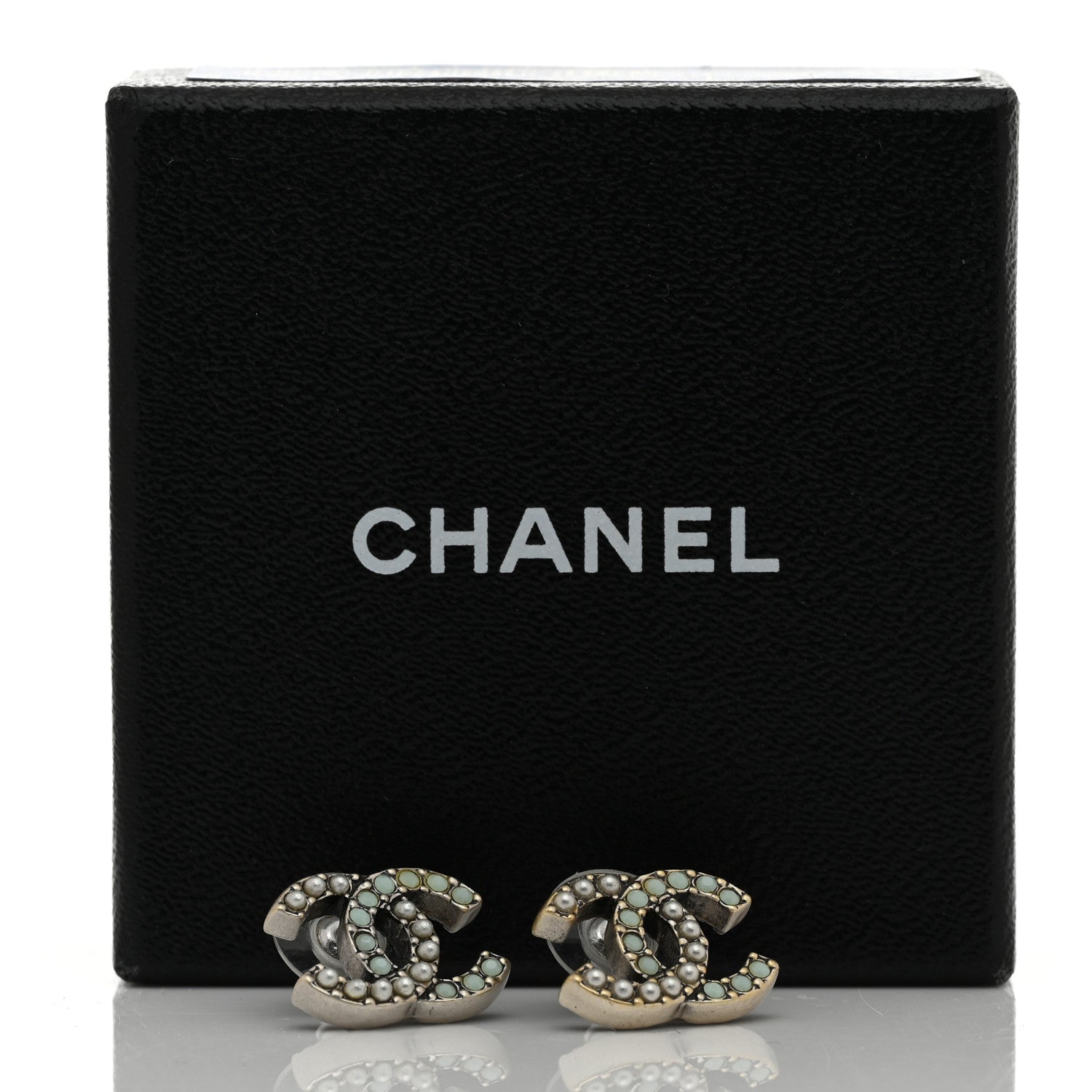 Chanel Ruthenium Pearl Pearl CC Earrings Silver Green 9 of 10