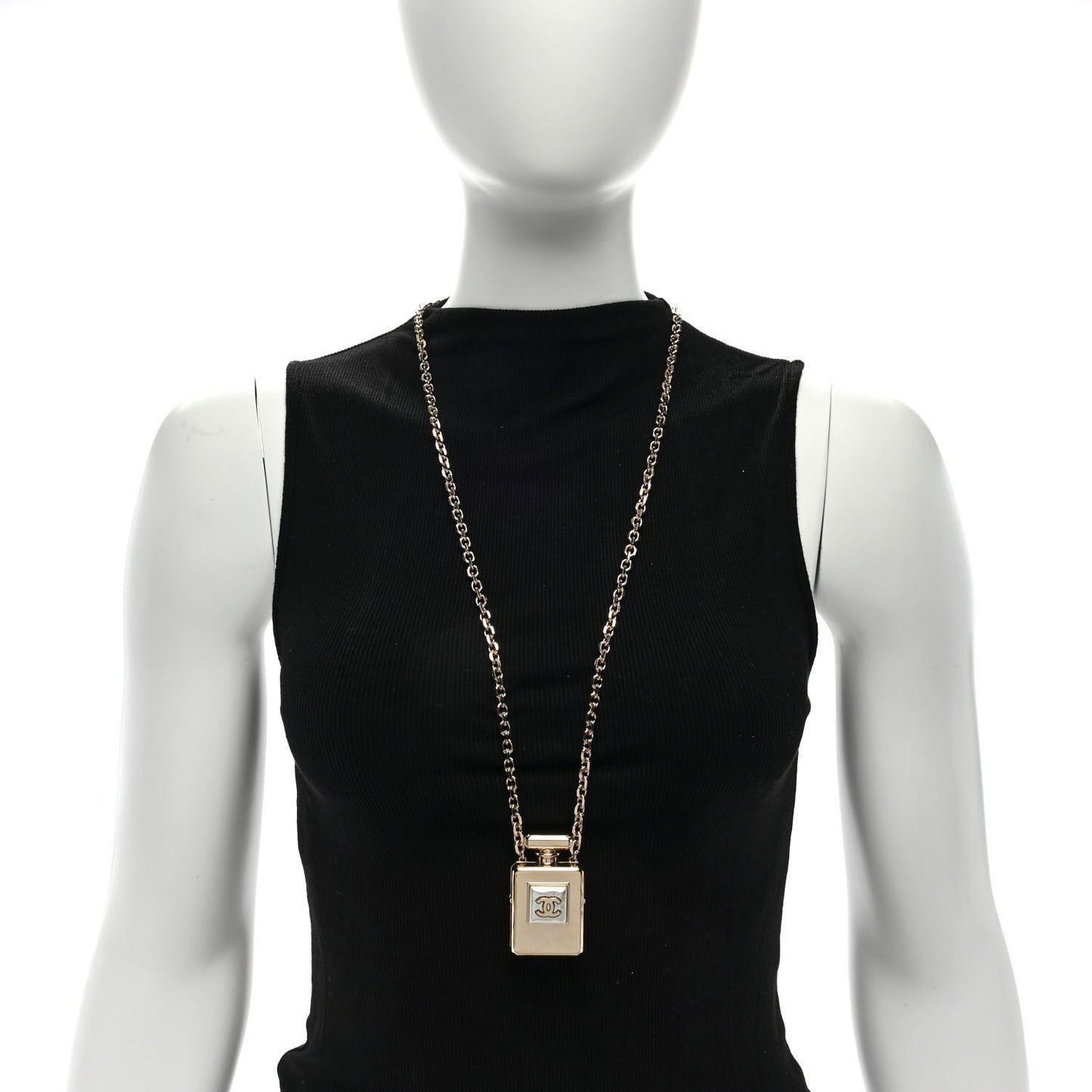 Metal Pearl Perfume Bottle CC Locket Necklace Gold