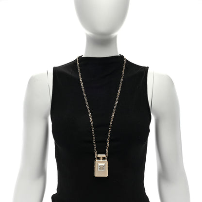 Chanel Metal Pearl Perfume Bottle CC Locket Necklace Gold 2 of 5