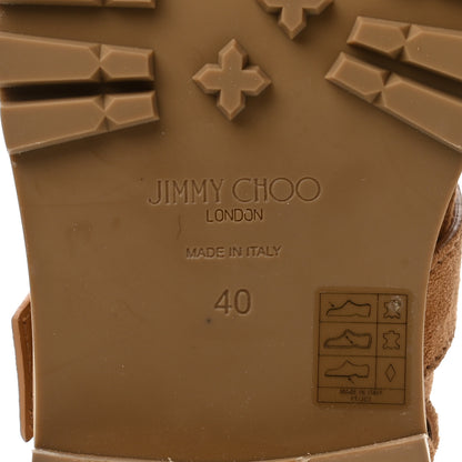 Jimmy Choo Suede Crystal Embellished Cora Flat Combat Boots 40 Caramel 6 of 8