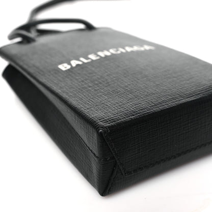 Balenciaga Squared Calfskin Logo Shopping Phone Holder Bag Black 9 of 10
