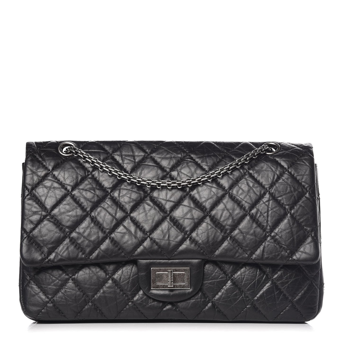 Aged Calfskin Quilted 2.55 Reissue 227 Flap Black