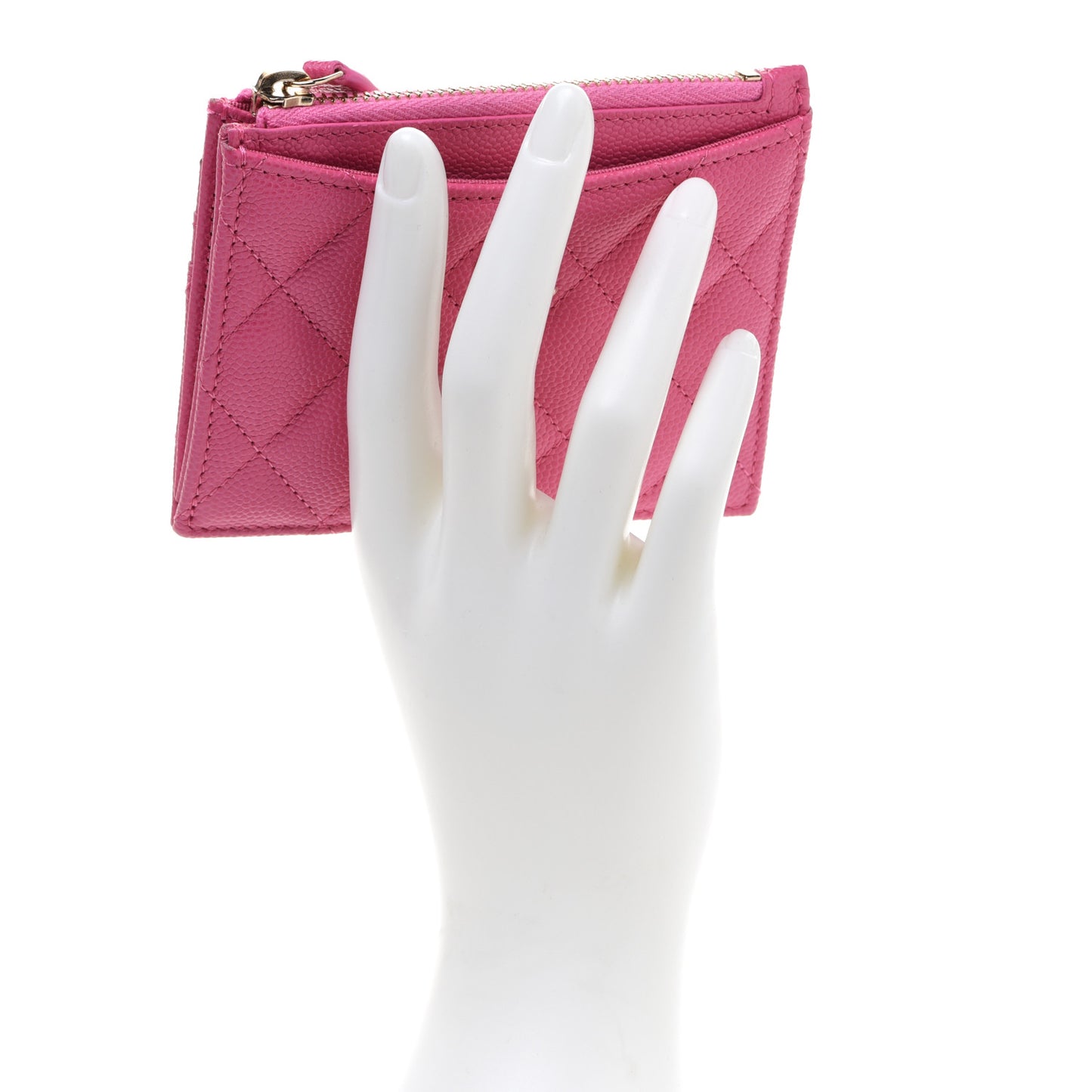 Caviar Quilted CC Zip Card Holder Pink