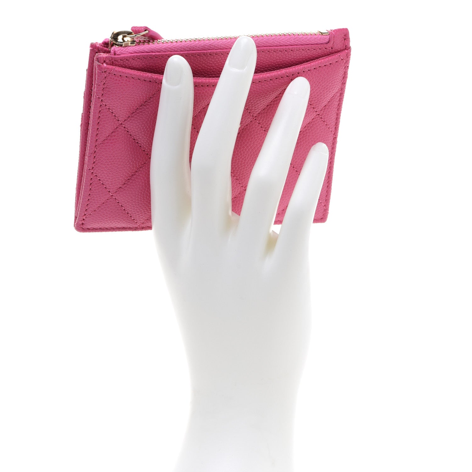 Chanel Caviar Quilted CC Zip Card Holder Pink 2 of 9