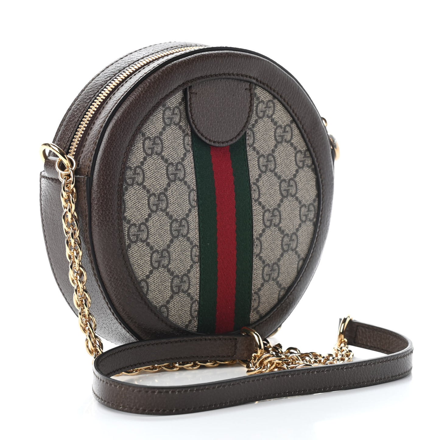 GG Supreme Monogram Web Mini Ophidia Round Shoulder Bag Brown