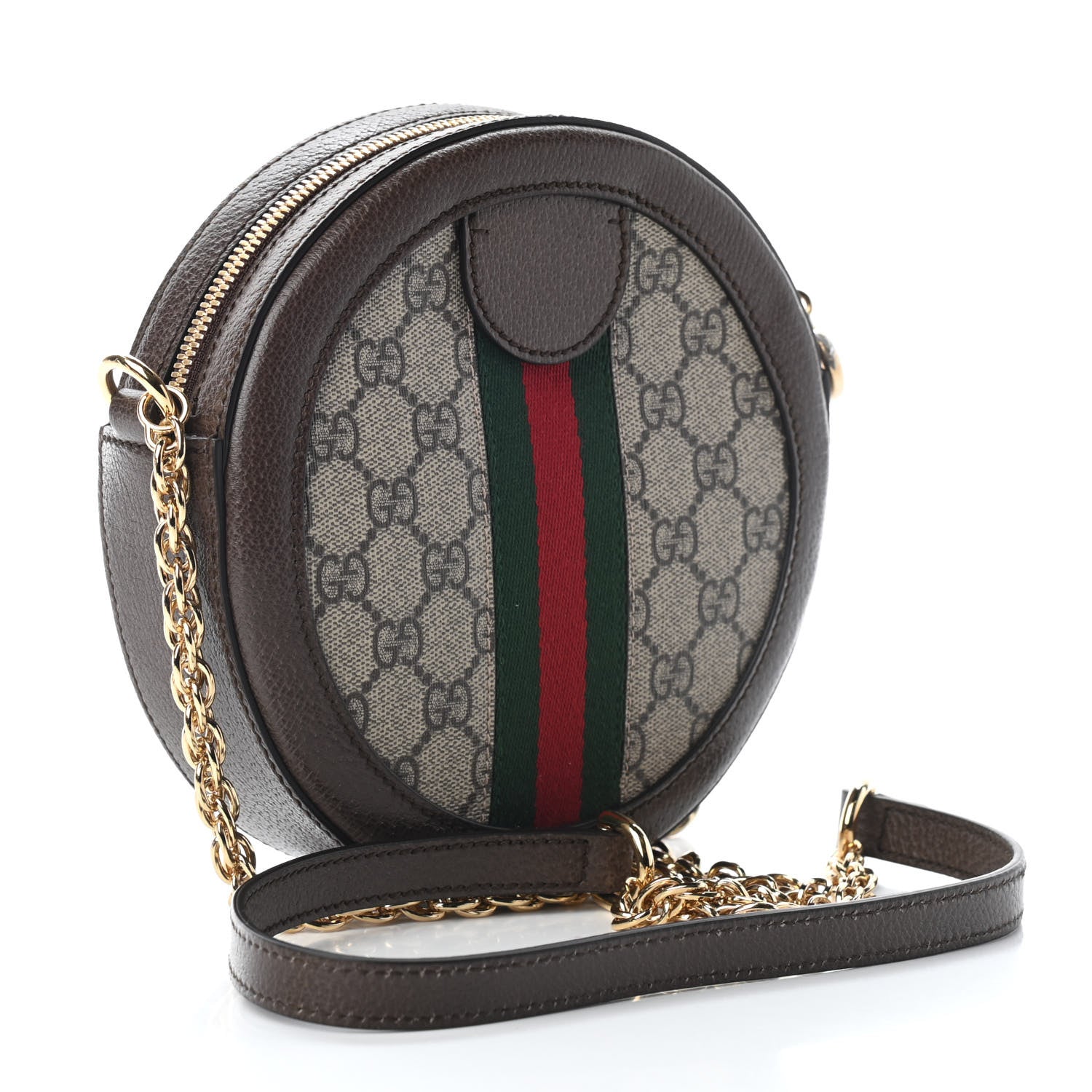 Gucci GG Supreme Monogram Web Mini Ophidia Round Shoulder Bag Brown 3 of 7