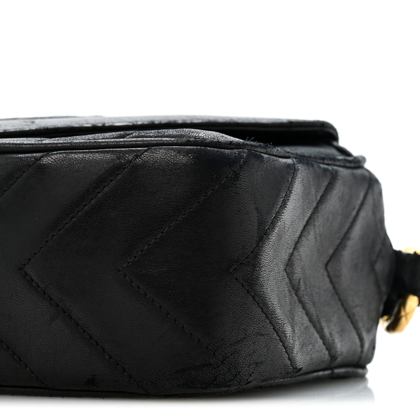 Lambskin Chevron Quilted Tassel Camera Case Black