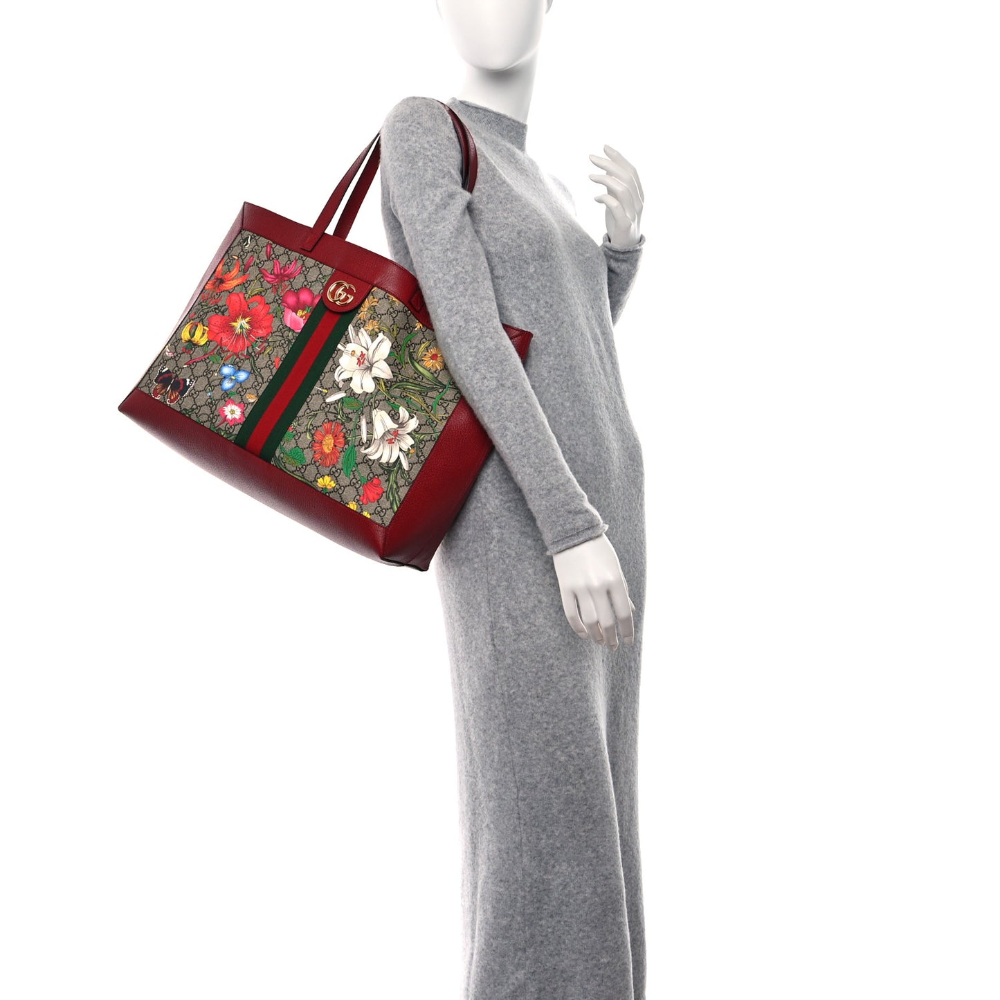 GG Supreme Monogram Flora Web Large Ophidia Tote Red