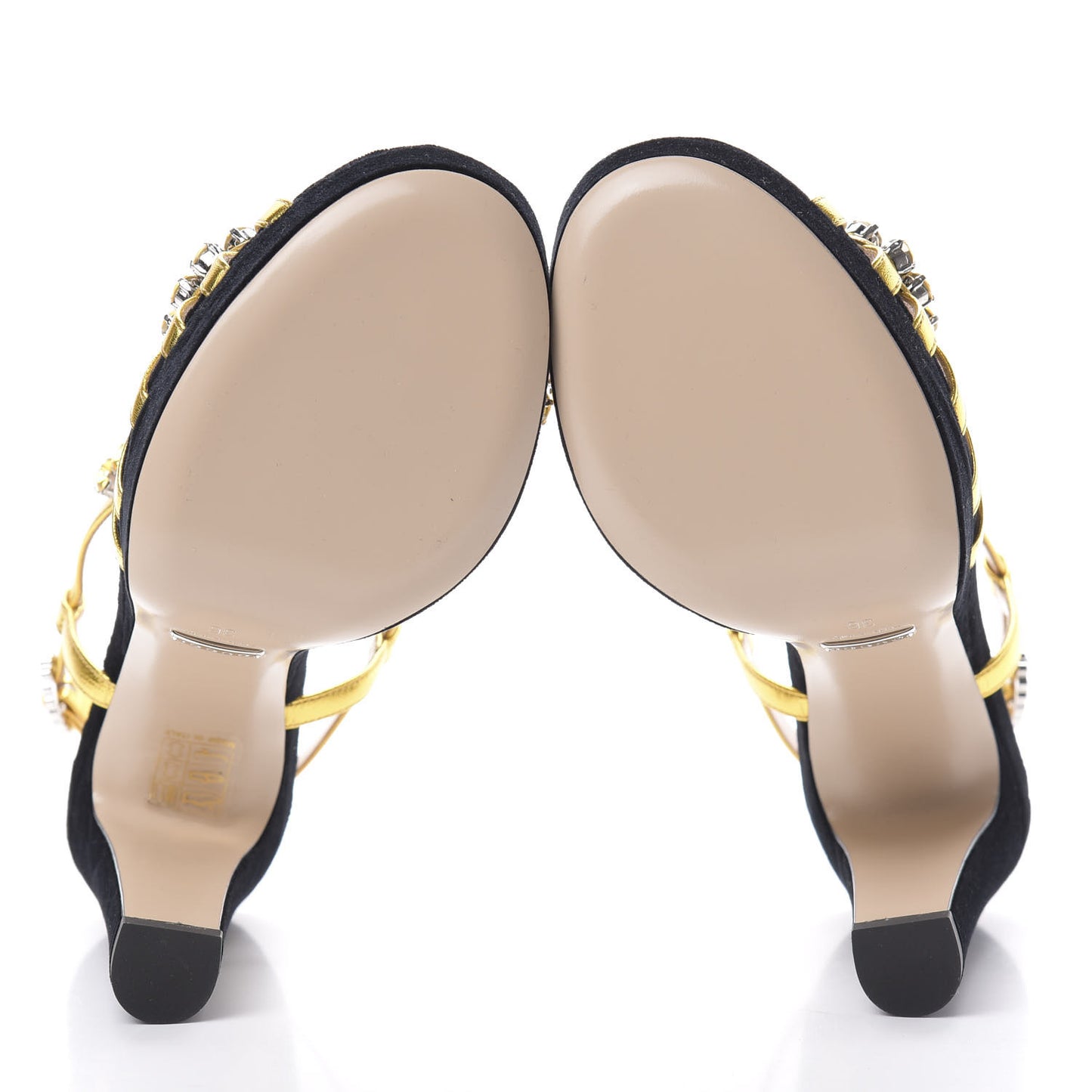 Velvet Nappa Crystal Zephyra Slingback Platform High Heel Sandals 36 Black Gold
