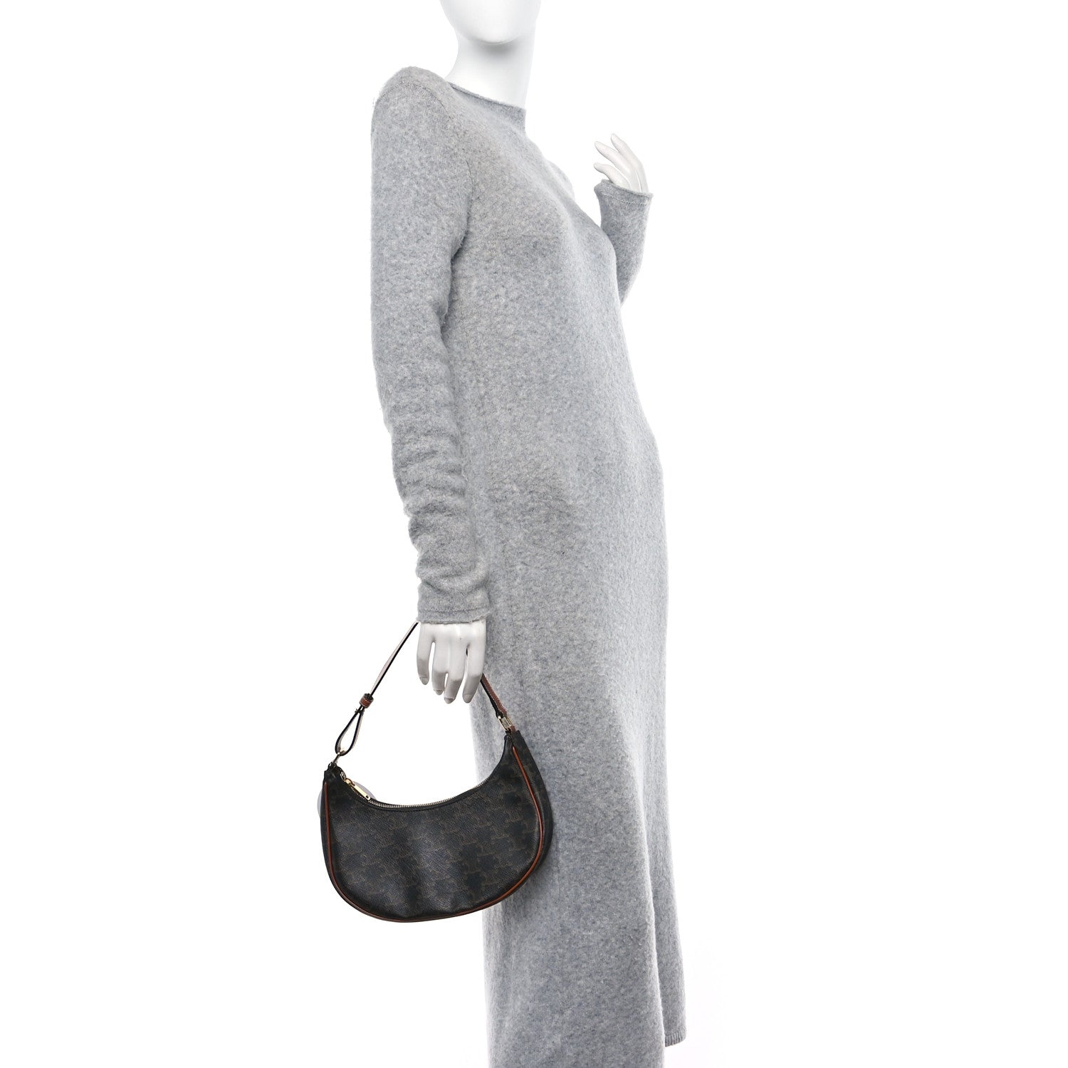 Celine Triomphe Canvas Calfskin Ava Shoulder Bag Tan 2 of 9