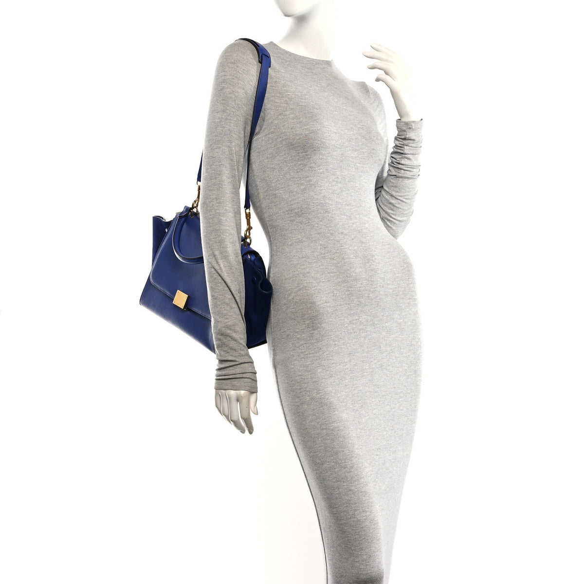Celine Drummed Calfskin Suede Small Trapeze Indigo 2 of 9