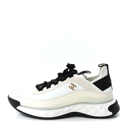 Chanel Velvet Calfskin Mixed Fibers CC Sneakers 40.5 Ivory Black 1 of 10