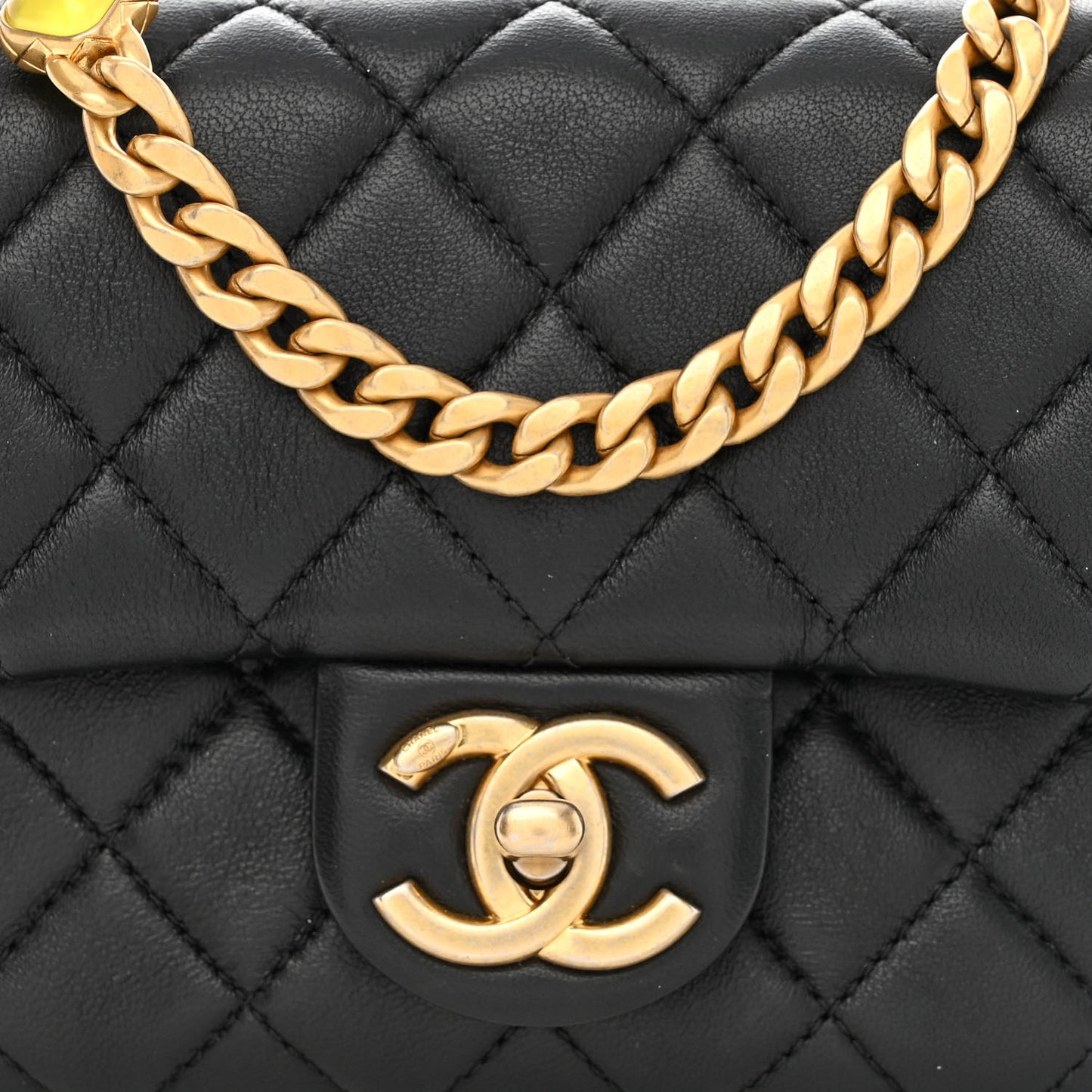 Lambskin Resin Quilted Mini Pearl Samba Square Flap Black