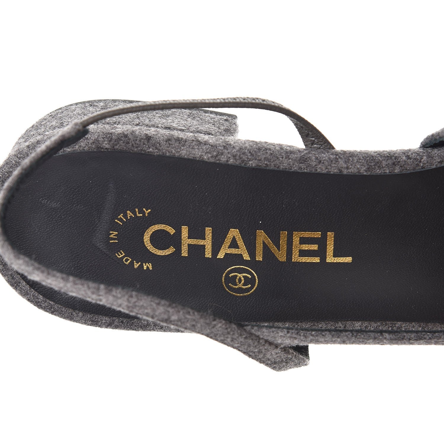 Chanel Wool Velvet Cap Toe CC Slingback Pumps 40.5 Grey Black 9 of 10