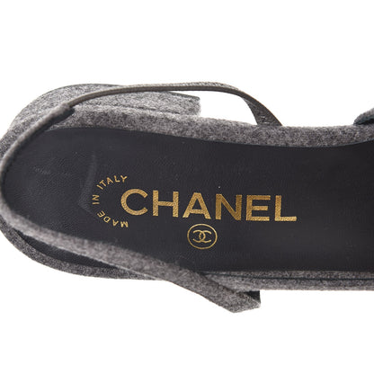 Chanel Wool Velvet Cap Toe CC Slingback Pumps 40.5 Grey Black 9 of 10