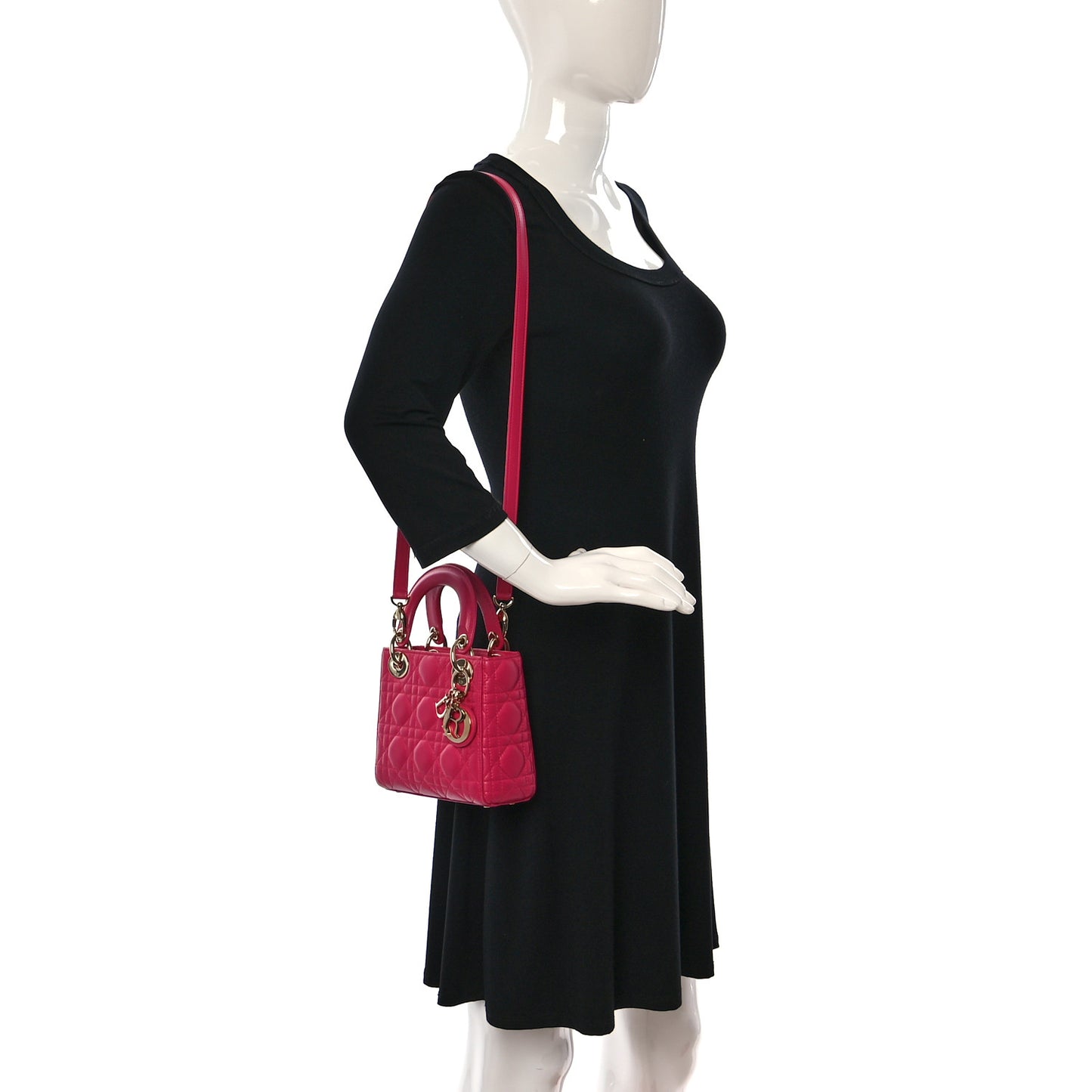 Lambskin Cannage Mini Lady Dior Fuchsia