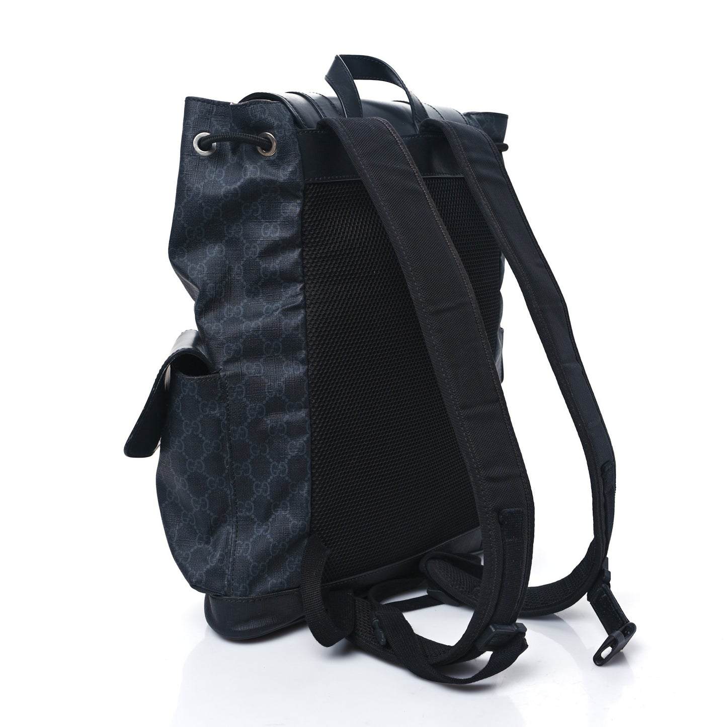 Soft GG Supreme Monogram Calfskin Web Double Buckle Backpack Black