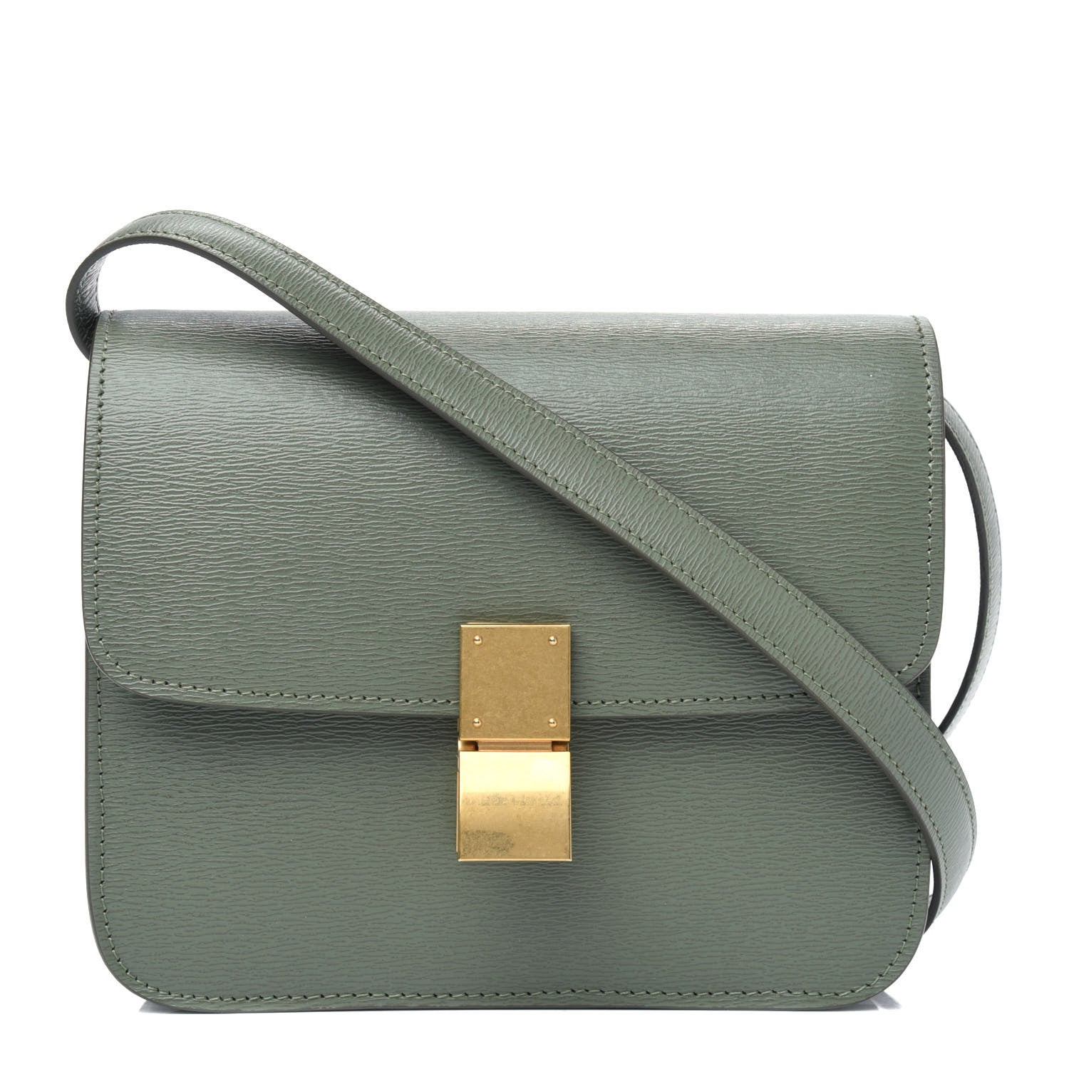 Celine Liege Calfskin Teen Classic Box Flap Bag Dark Olive 1 of 4