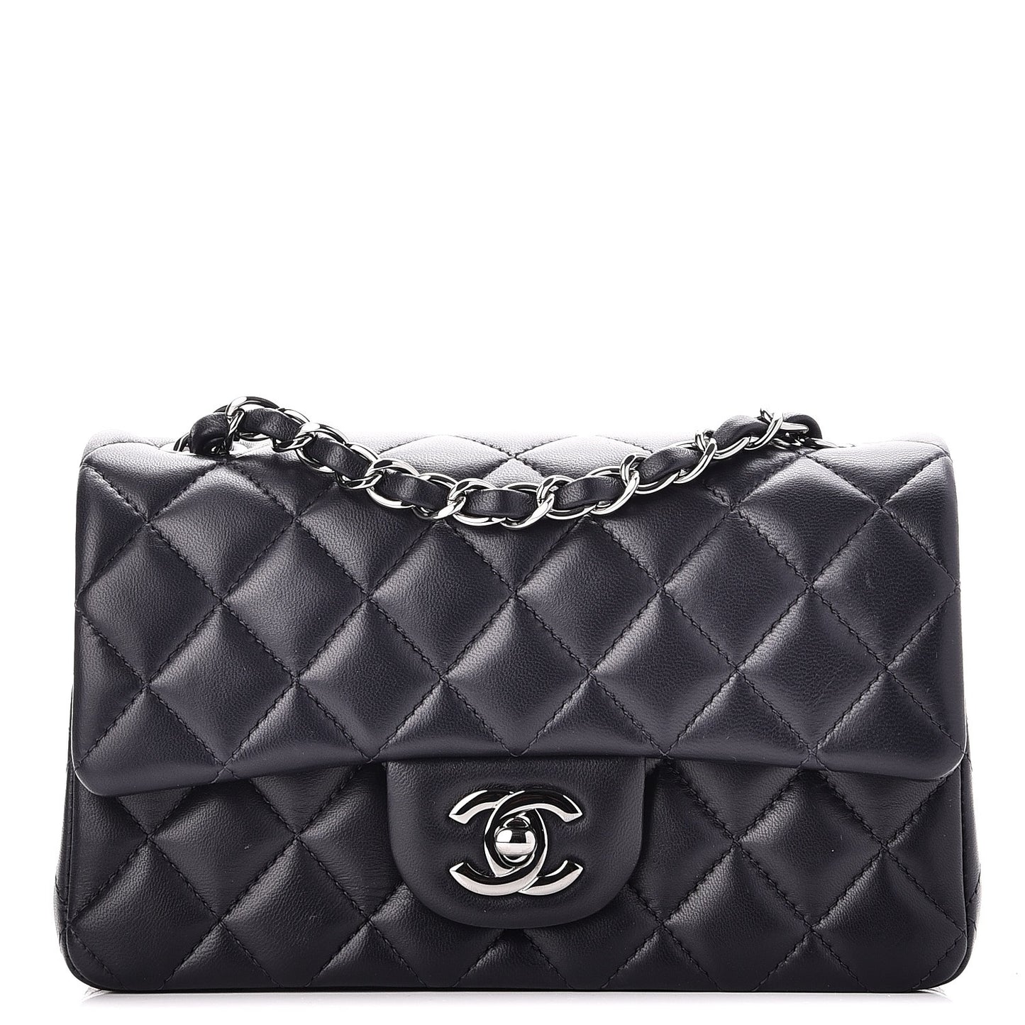 Lambskin Quilted Mini Rectangular Flap Dark Navy Blue