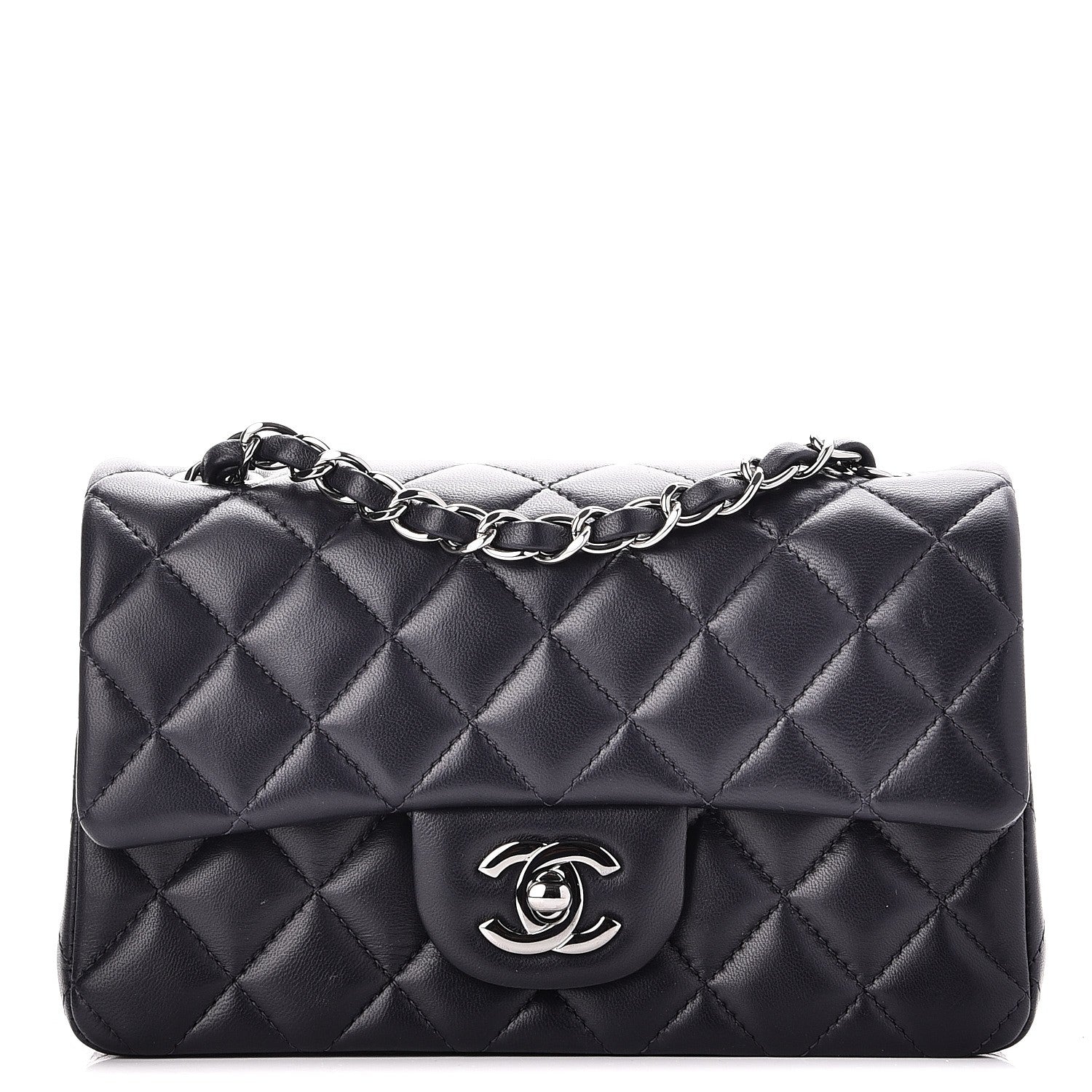 Chanel Lambskin Quilted Mini Rectangular Flap Dark Navy Blue 1 of 7