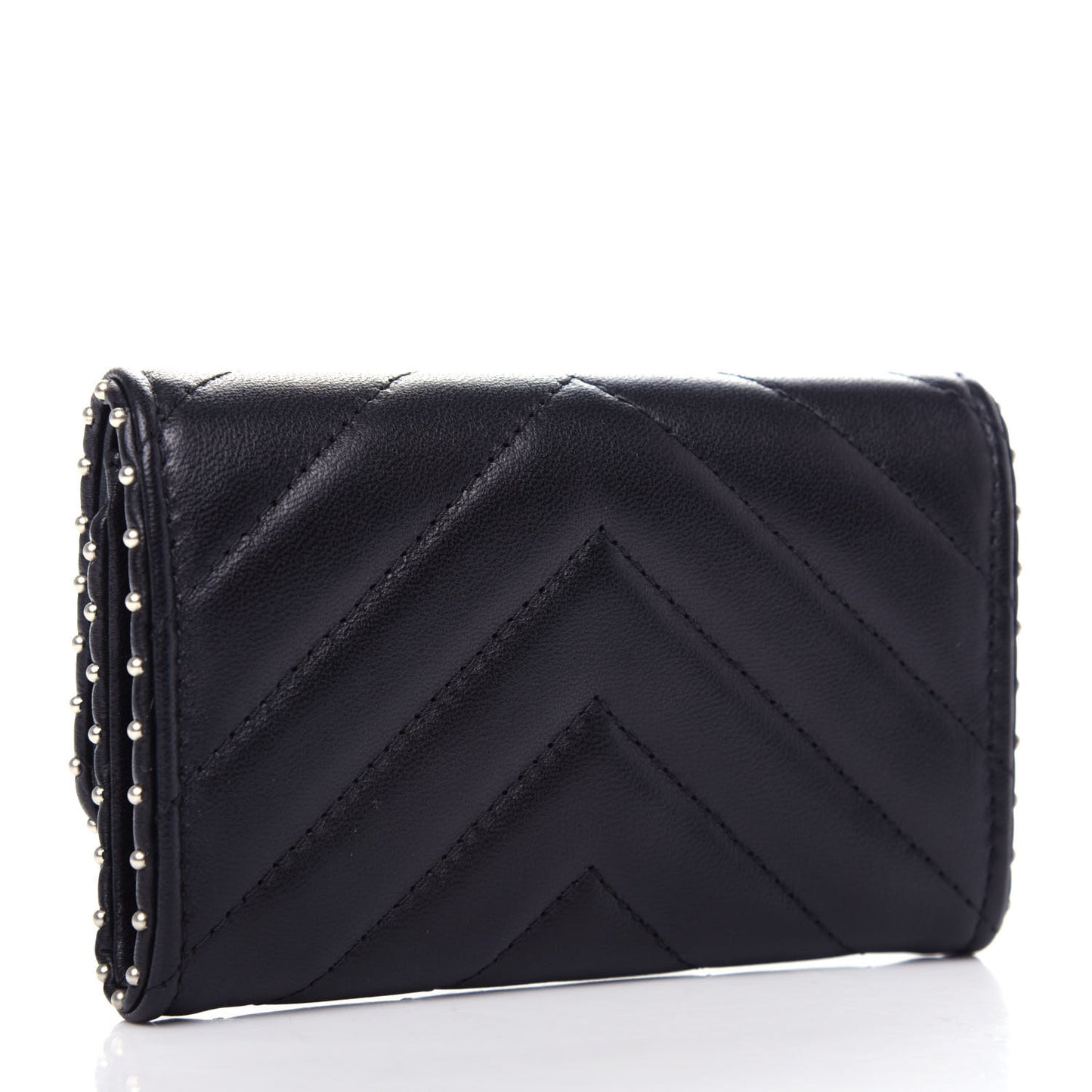 Lambskin Chevron Quilted Studded Card Holder Black