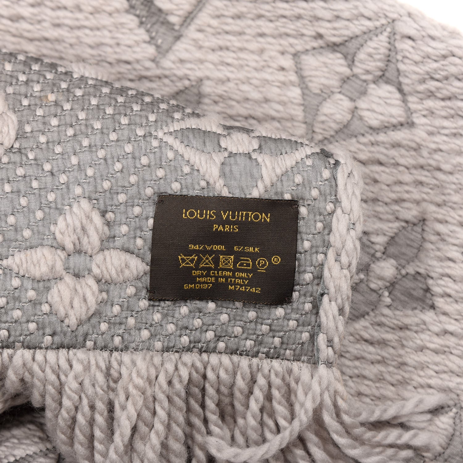 Louis Vuitton Wool Silk Logomania Scarf Pearl Grey 3 of 4