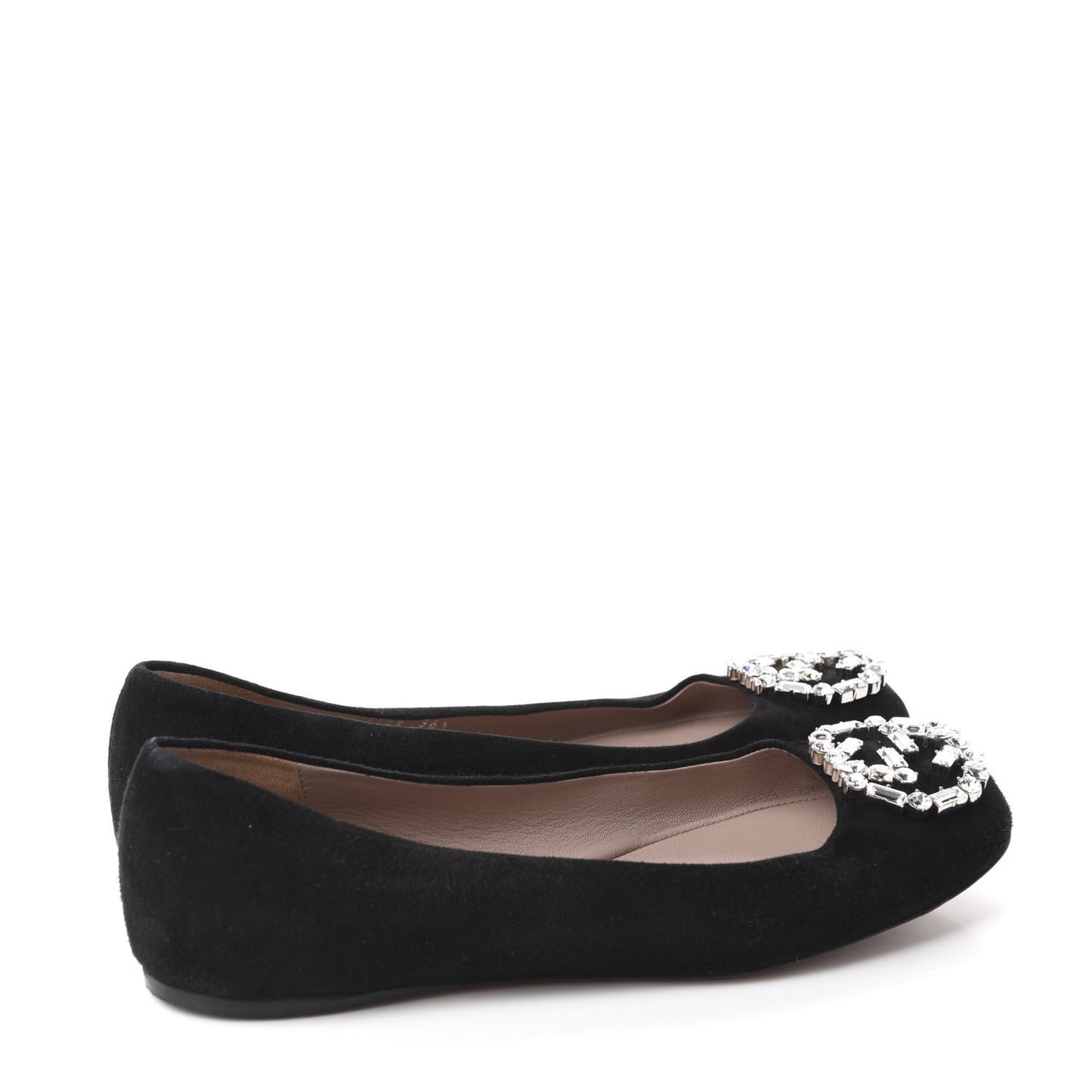 Suede Crystal Interlocking G Ballet Flats 36.5 Black