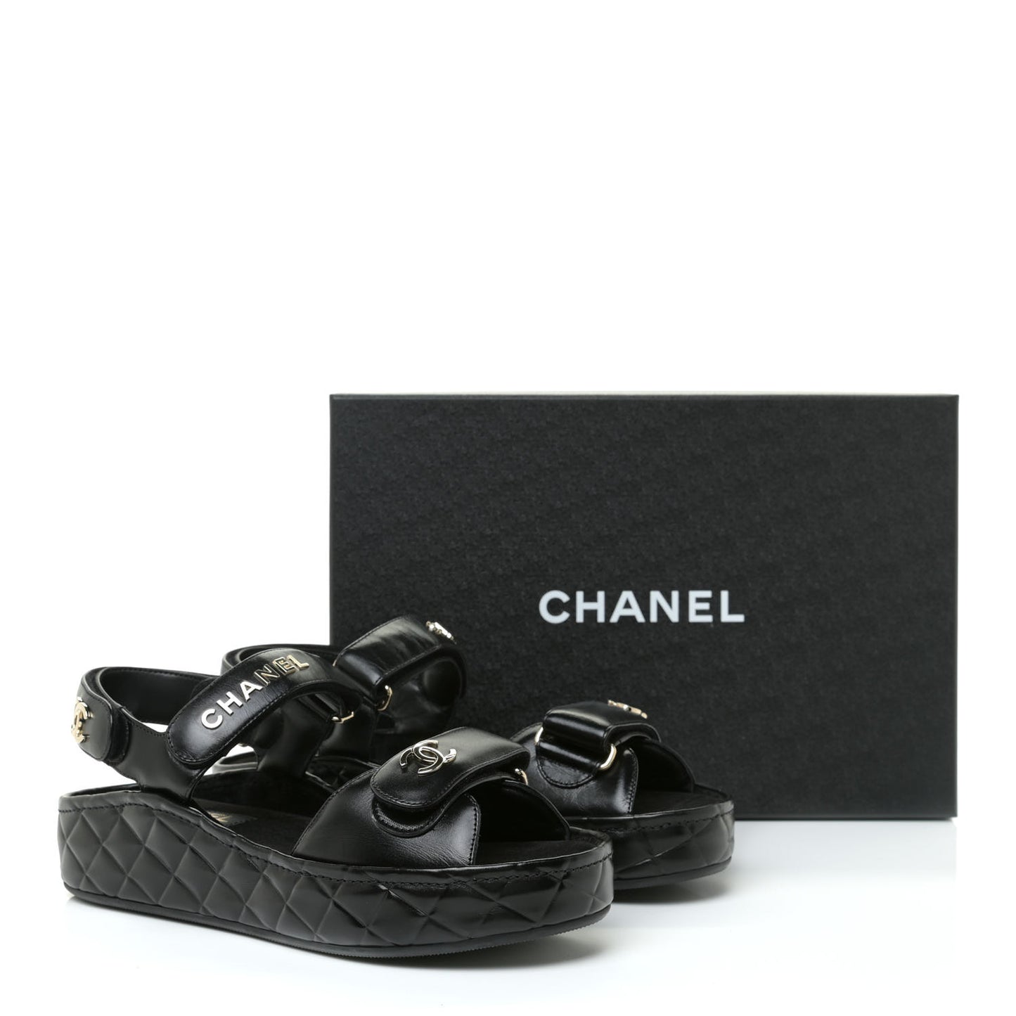 Shiny Calfskin Logo Platform Sandals 38 Black