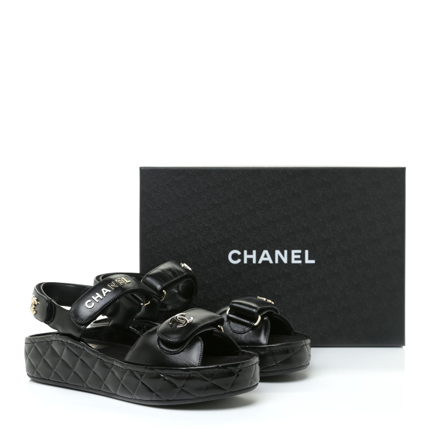 Chanel Shiny Calfskin Logo Platform Sandals 38 Black 12 of 12