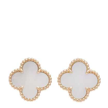 Van Cleef & Arpels 18K Yellow Gold Mother of Pearl Vintage Alhambra Earrings 1 of 5