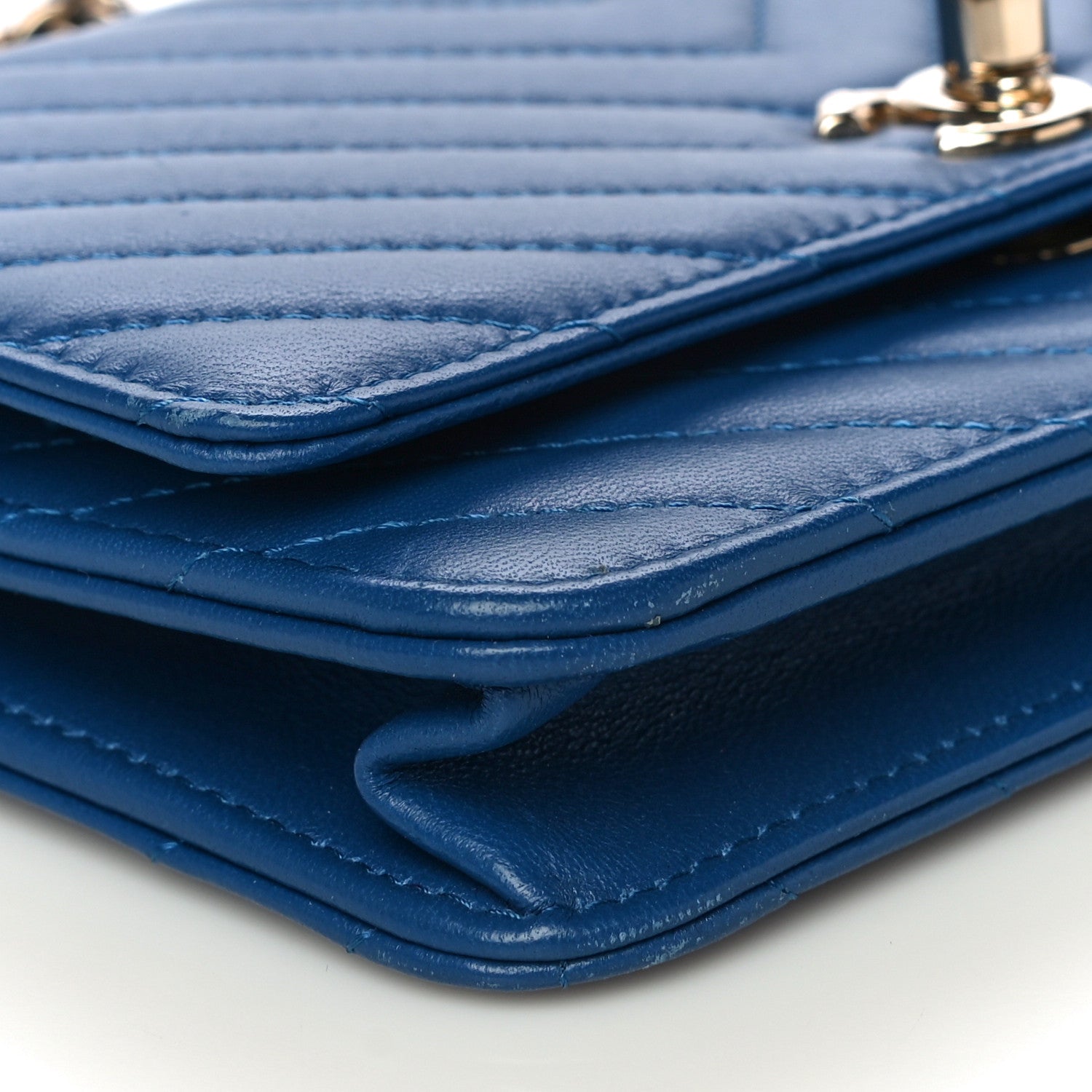Chanel Lambskin Chevron Quilted Trendy CC Wallet On Chain WOC Blue 10 of 15