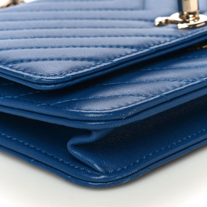 Chanel Lambskin Chevron Quilted Trendy CC Wallet On Chain WOC Blue 10 of 15
