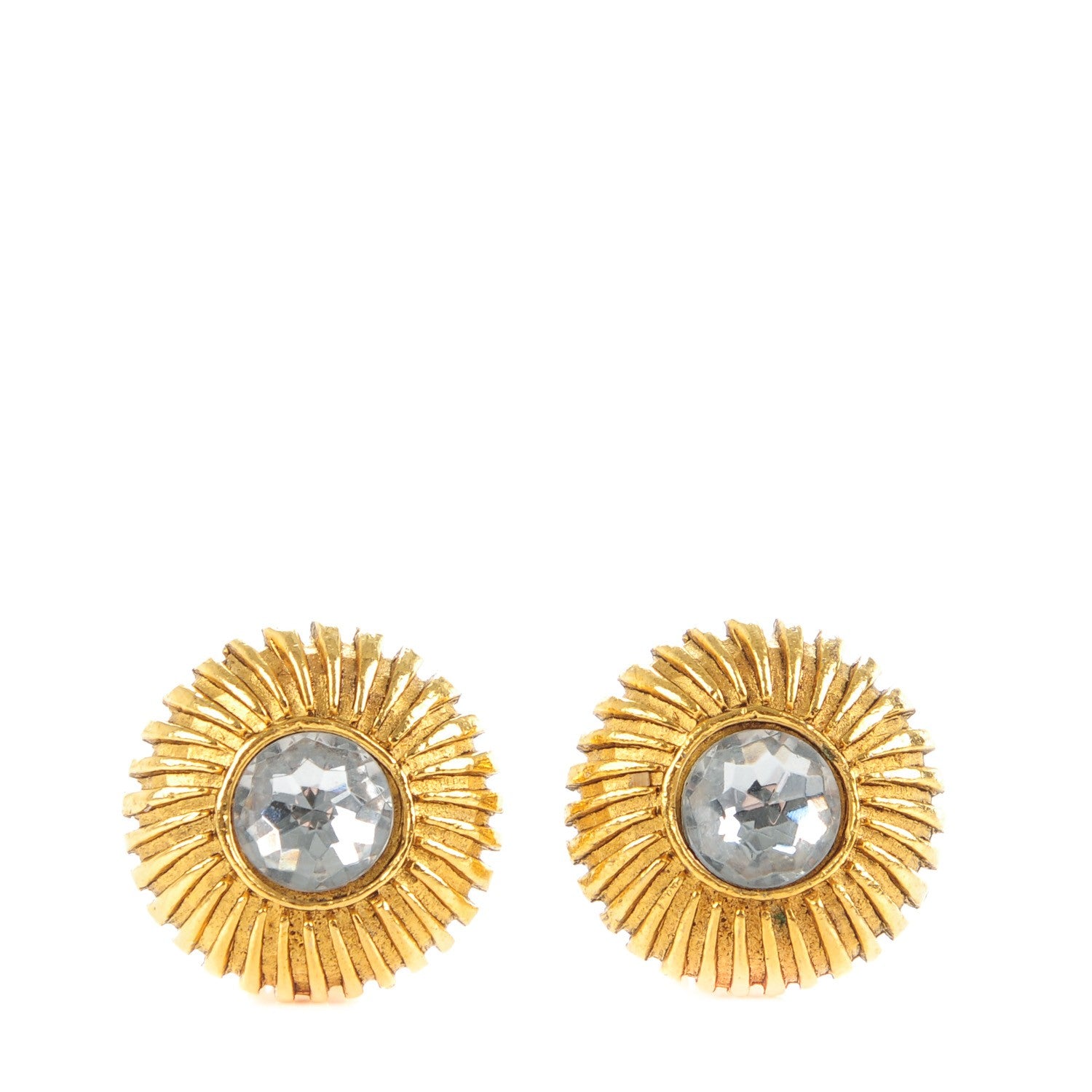 Chanel Crystal Clip On Earrings Gold 1 of 4