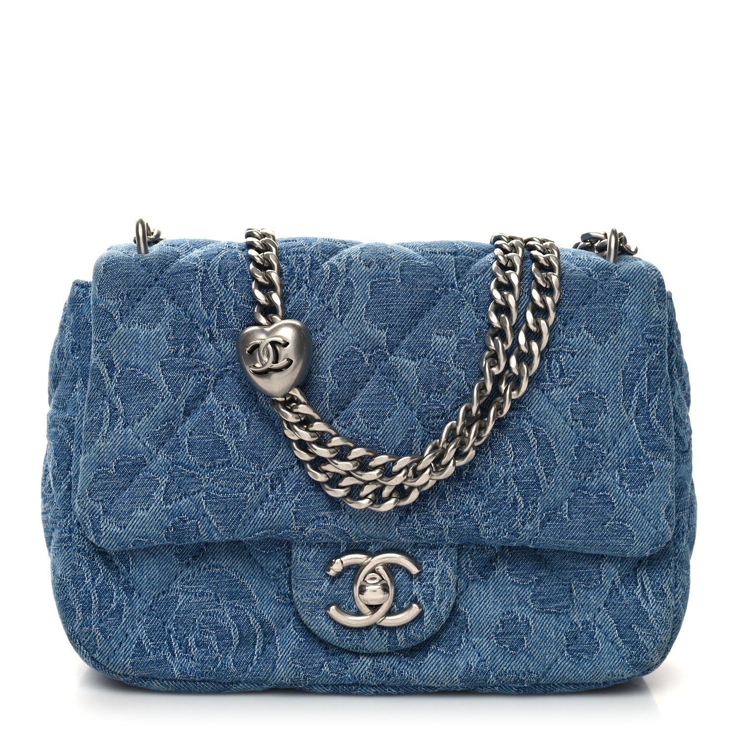 Chanel Denim Quilted Camellia Sweetheart Mini Flap Blue 1 of 11