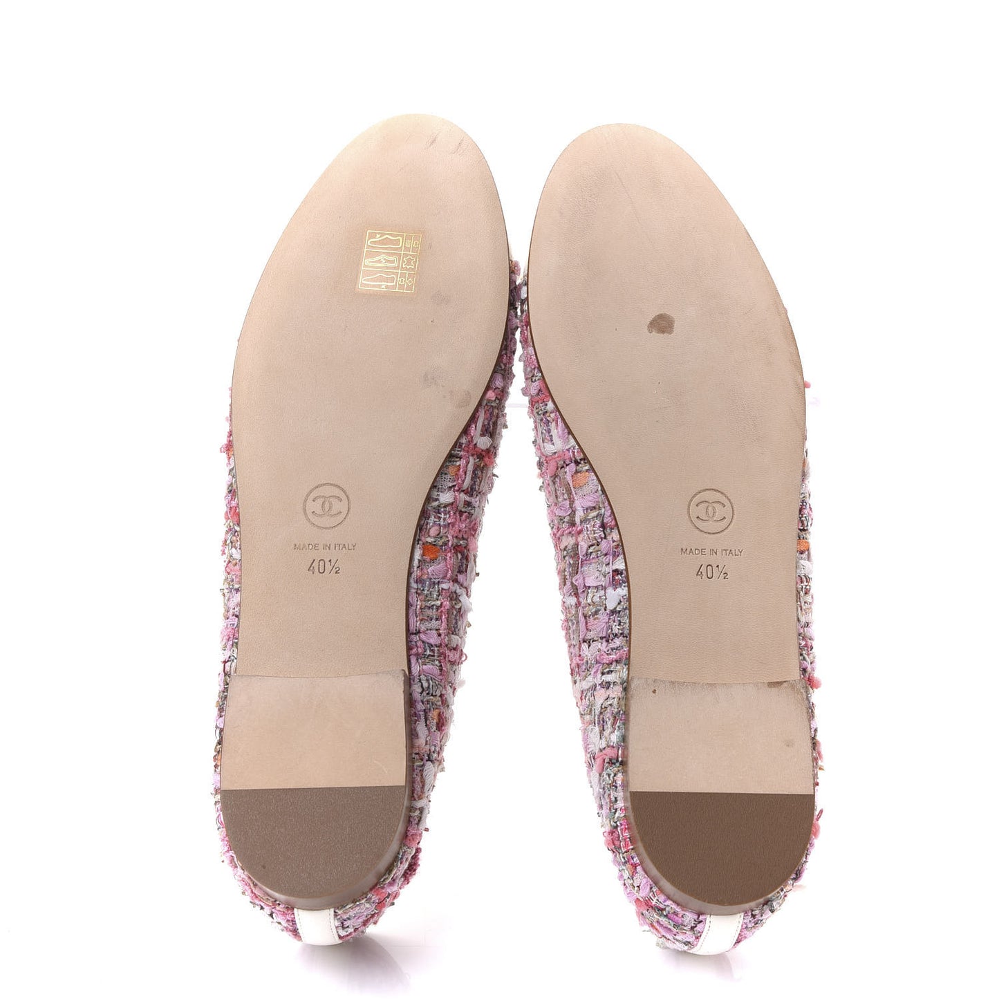 Tweed Calfskin Cap Toe Ballerina Flats 40.5 Pink