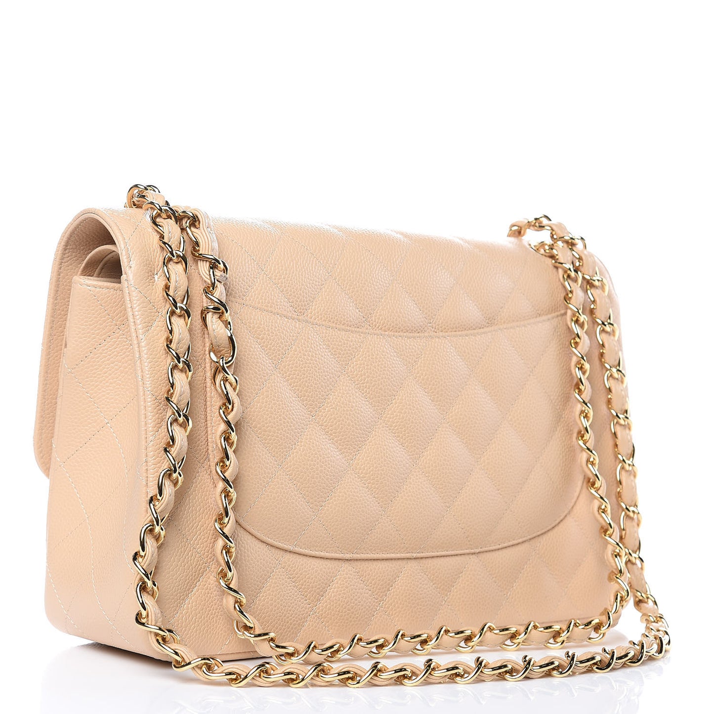 Caviar Quilted Jumbo Double Flap Light Beige