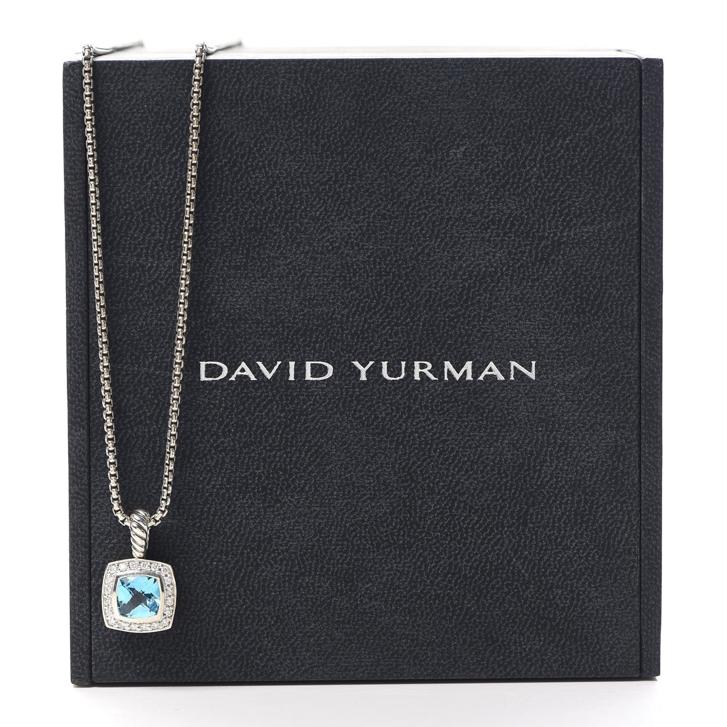 Sterling Silver Diamond Blue Topaz 7mm Petite Albion Pendant Necklace