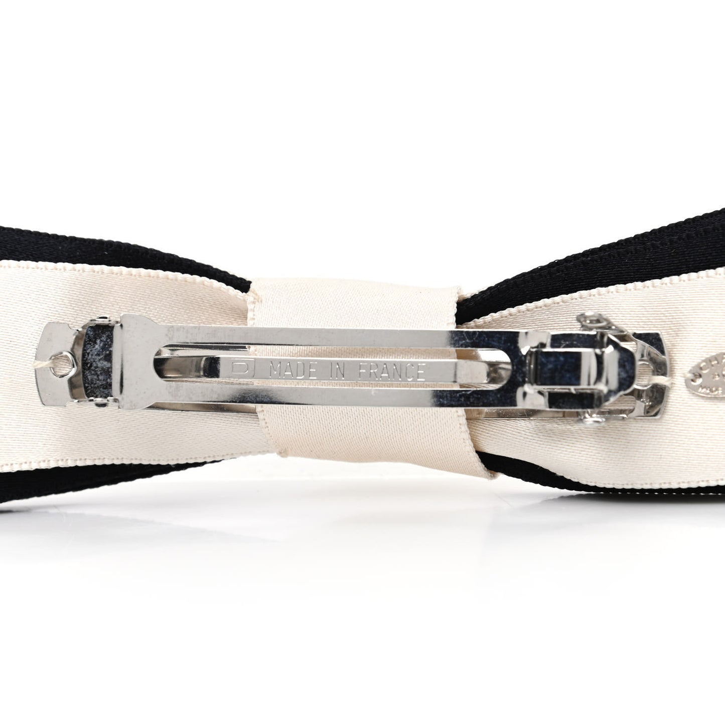 Satin CC Hair Clip Bow Black White