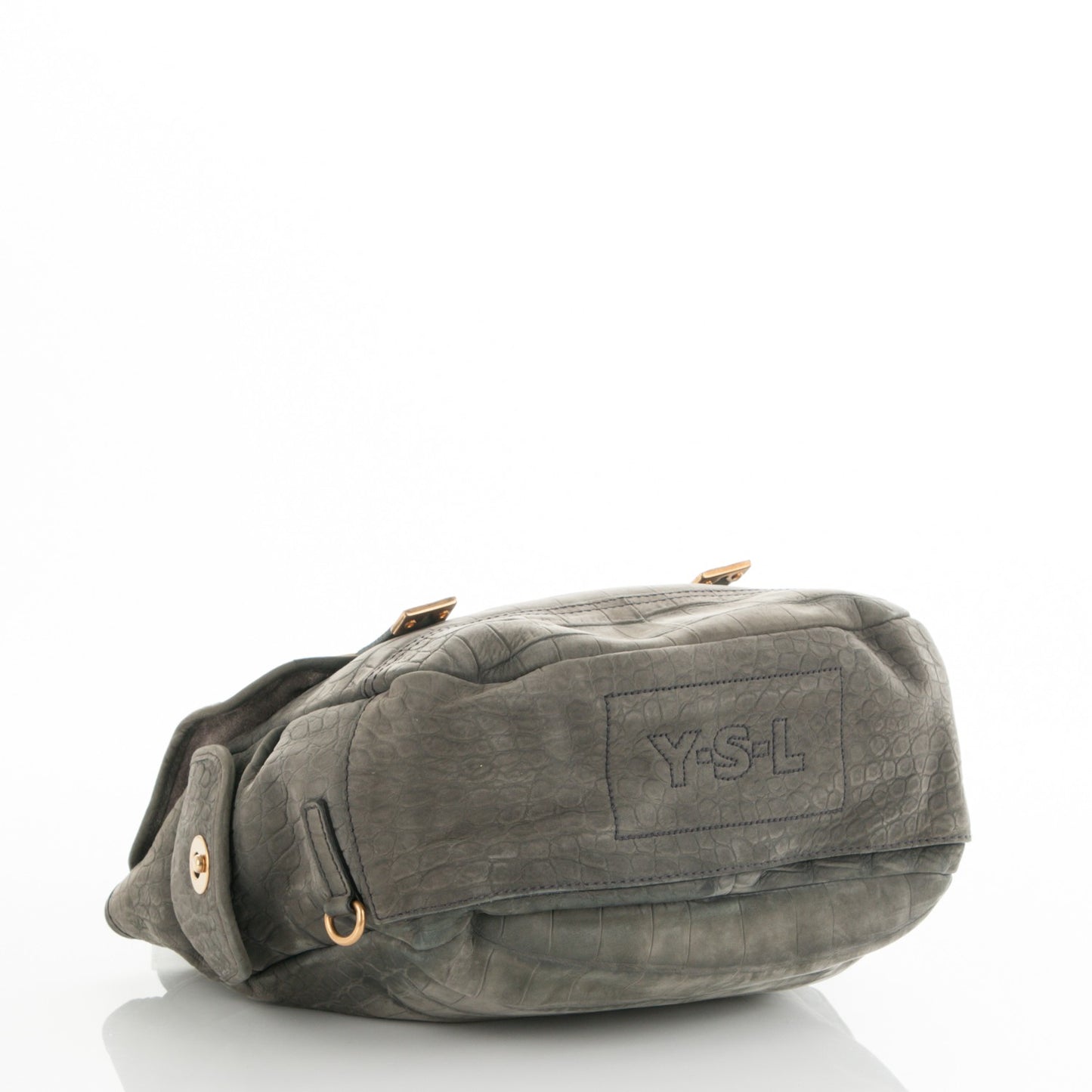Crocodile Embossed Nubuck Besace Shoulder Bag Anthracite